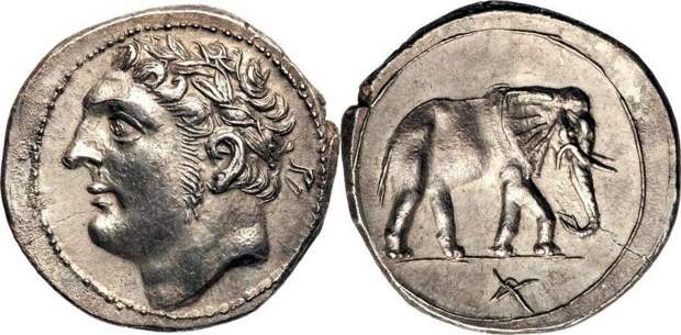 Шекель Ганнибала. Карфагенская монета конца III в. до н.э.