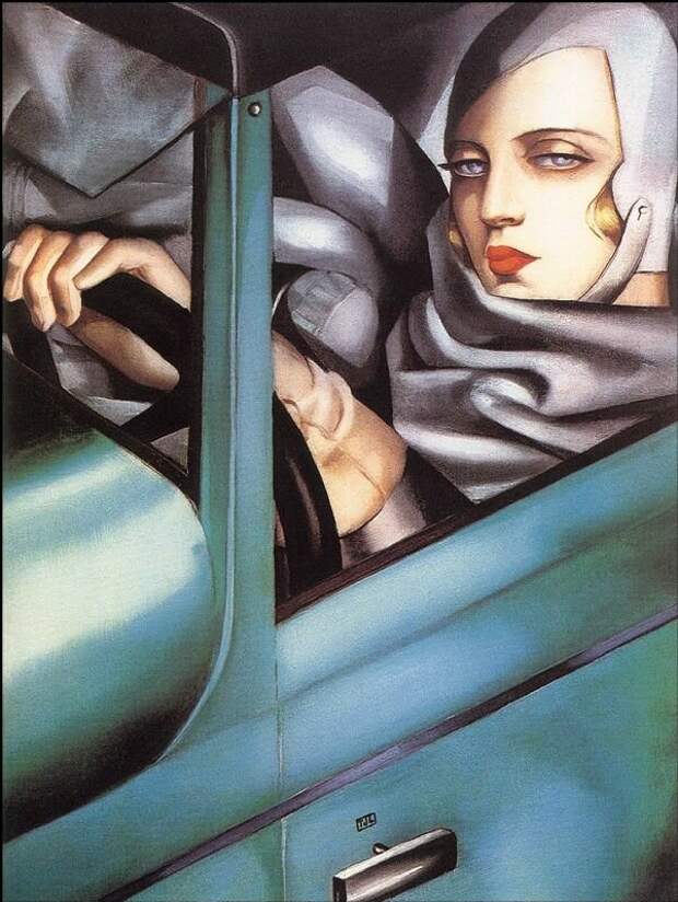 Картина «Автопортрет в зеленом Бугатти» — первое изображение женщины за рулем автомобиля  Источник: artchive.ru
