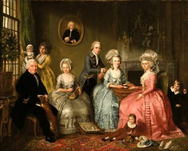 Т. Регтерс "Семья Джоан Ортт и Адриана Хайдекопер", 1761, холст, масло, частная коллекция. Это очень теплый и семейныйпортрет с детьми, которые допущены в круг взрослых.