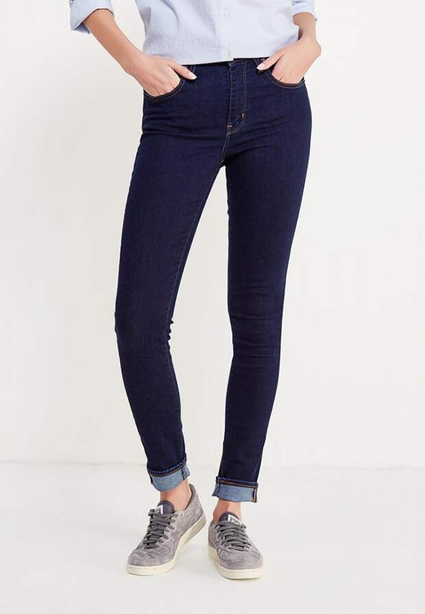 темно синие обтягивающие джинсы скинни с высокой талией