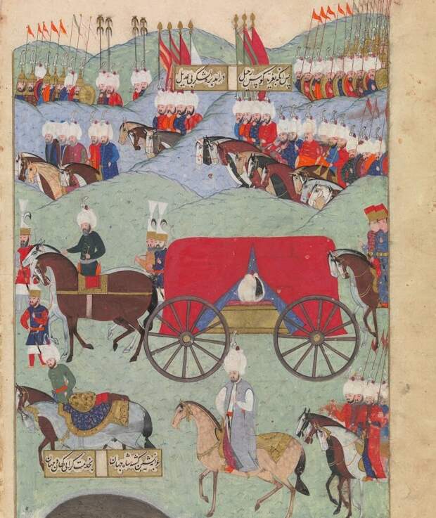 Похороны Сулеймана Великолепного. Из манускрипта "История султана Сулеймана", 1579 год