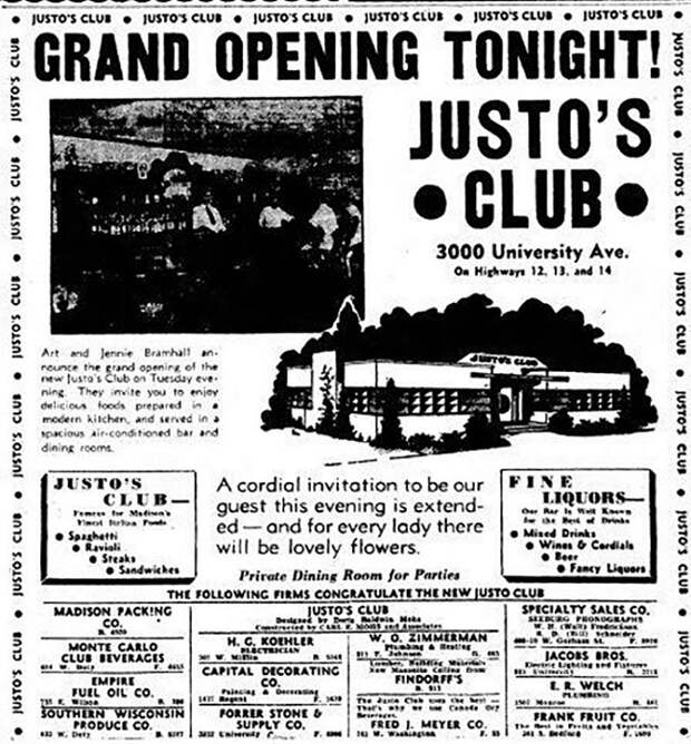 Газетная вырезка с рекламой клуба «Justo's», 1939 год / Источник: madison.com