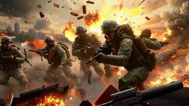 Солдаты на войне / Изображение сгенерировано с помощью нейросети Kandinsky by Sber AI / amic.ru