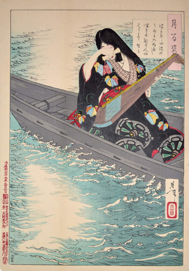 Серия гравюр «100 видов луны» в традиционном японском стиле укиё-э