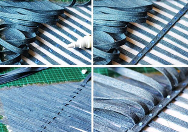 Разрежьте все старые джинсы на тонкие полоски, чтобы создать интересную вещицу...