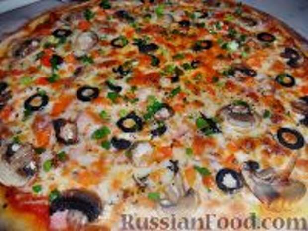 Фото к рецепту: Пицца с ветчиной и грибами