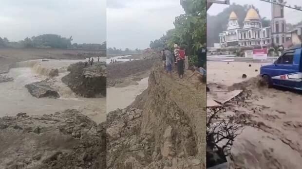 Насыпная дамба не выдерживает давление таких объёмов воды в Центральной Яве. Вода на улицах округа Сималунгун в Северной Суматре. Все — 16 марта