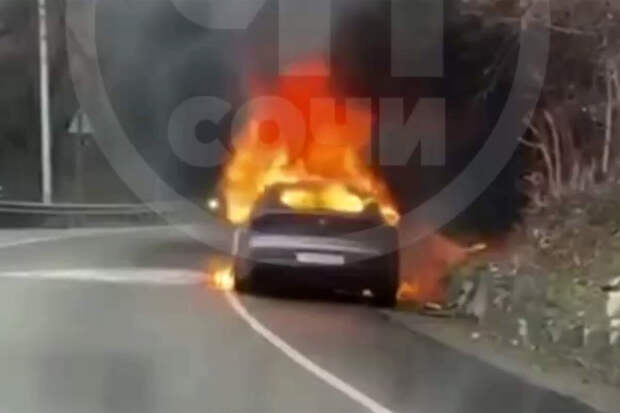 В Сочи на видео сняли иномарку, вспыхнувшую на дороге