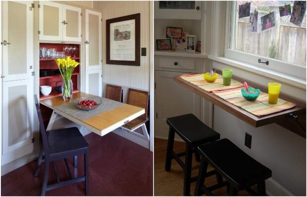 Складные и откидные столы - отличная идея для мини-кухни