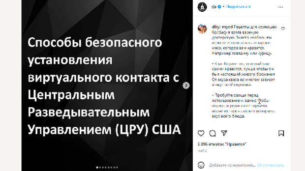 Скриншот поста ЦРУ в запрещённом в России Instgram
