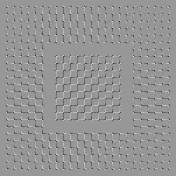 12. Если смотреть на разные точки картинки, то фигура в центре будет двигаться иллюзии, оптическая иллюзия, оптические иллюзии, оптический обман