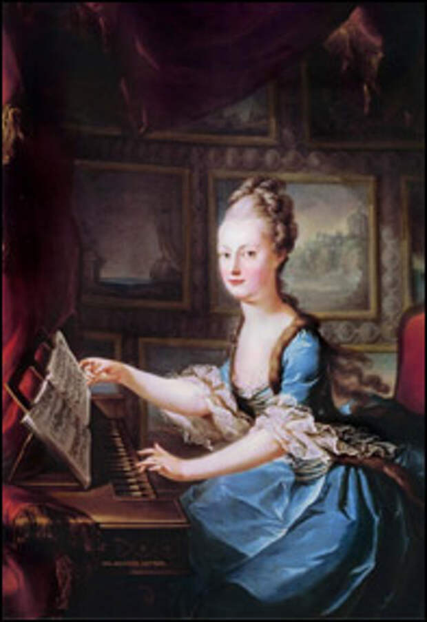 1769 г.Мария-Антуанетта играет на пианино.Художник Франц Ксавер Вагеншен