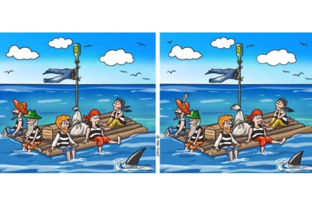 Пиратская головоломка: найди 11 отличий на плоту среди выживших