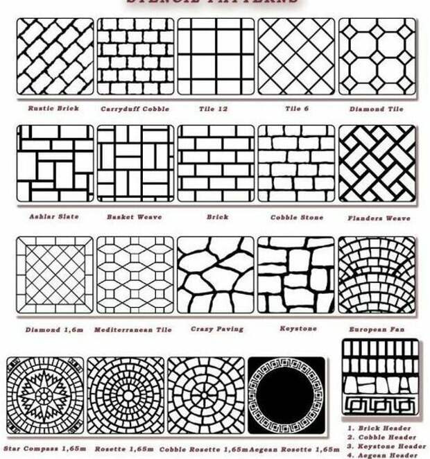 А это паттерны (рисунки) для трафаретов под плитку и камень для пола, да можно и для стен Фабрика идей, красиво, креативно, полы, своими руками, стены, фактура
