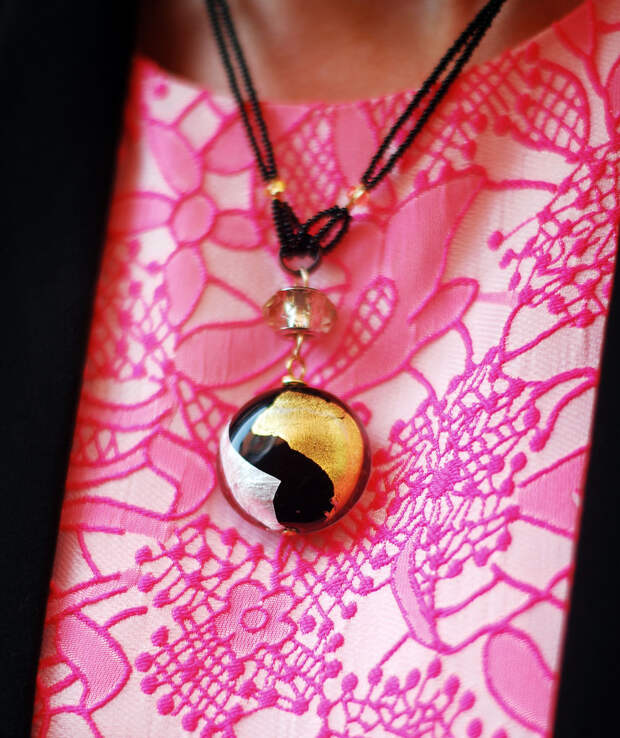 Neon pink and black with glass pendant