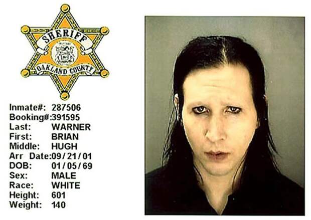 Брайан Хью Уорнер (он же Marilyn Manson). 2001 год. Непристойное поведение. арест, звезды, полиция, правонарушение