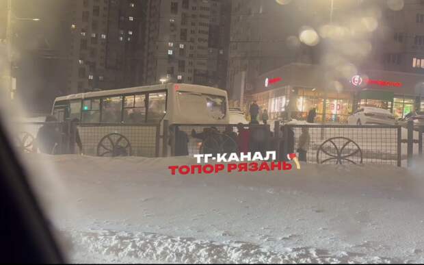 В Рязани пассажиры выталкивали застрявшие после снегопада в сугробах автобусы
