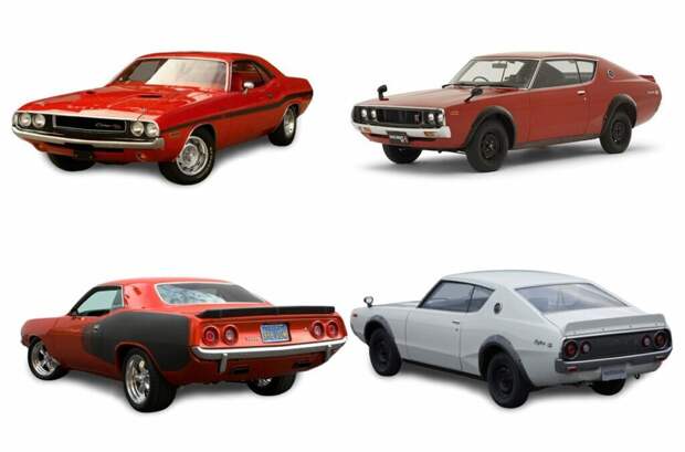 Dodge Challenger (1970) и Nissan Skyline GT-R (1973) Plymouth Barracuda (1972) и Nissan Skyline GT-R (1973)