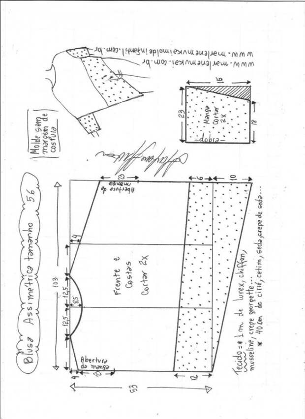 Выкройка ассиметричной блузы