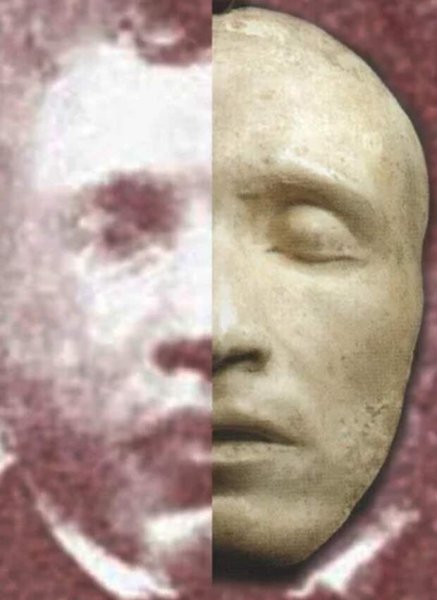 Сравнение пропорций с посмертной маской поэта с якобы фото