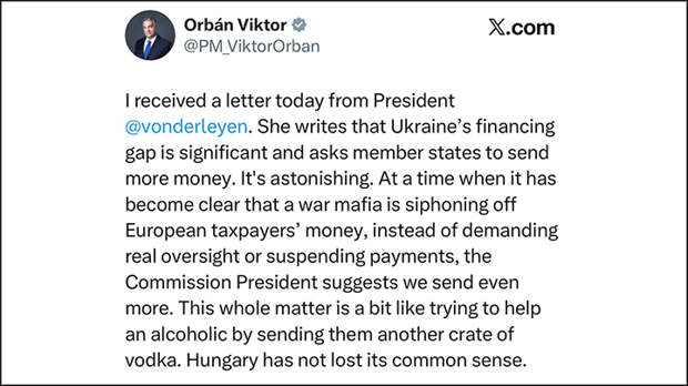 Такое позволено только ему: Орбан сравнил помощь Украине с ящиком водки для алкоголика. Скриншот: соцсеть Х Такое позволено только ему: Орбан сравнил помощь Украине с ящиком водки для алкоголика. Скриншот: соцсеть Х