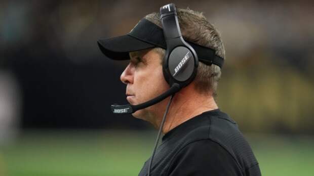 Sean Payton with a headset