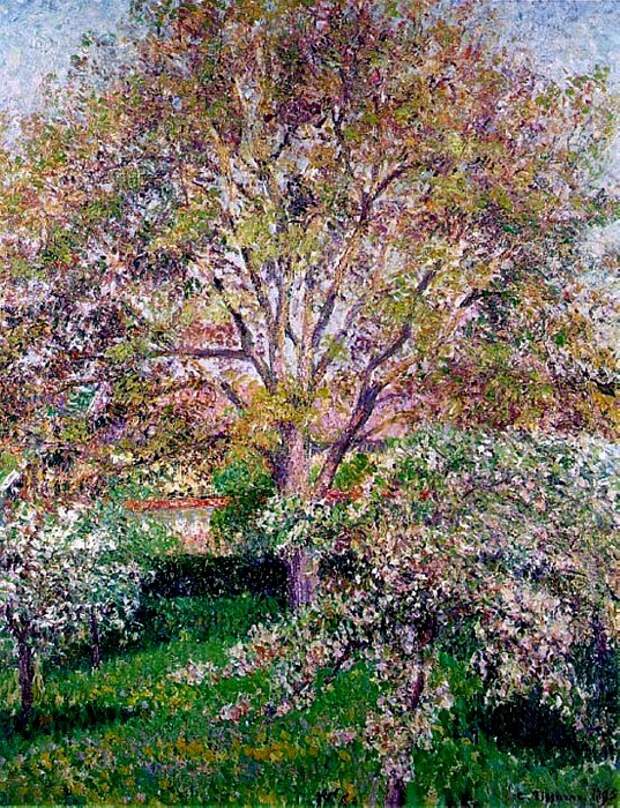 Wallnut and Apple Trees in Boom at Eragny. (1895). Писсарро, Камиль