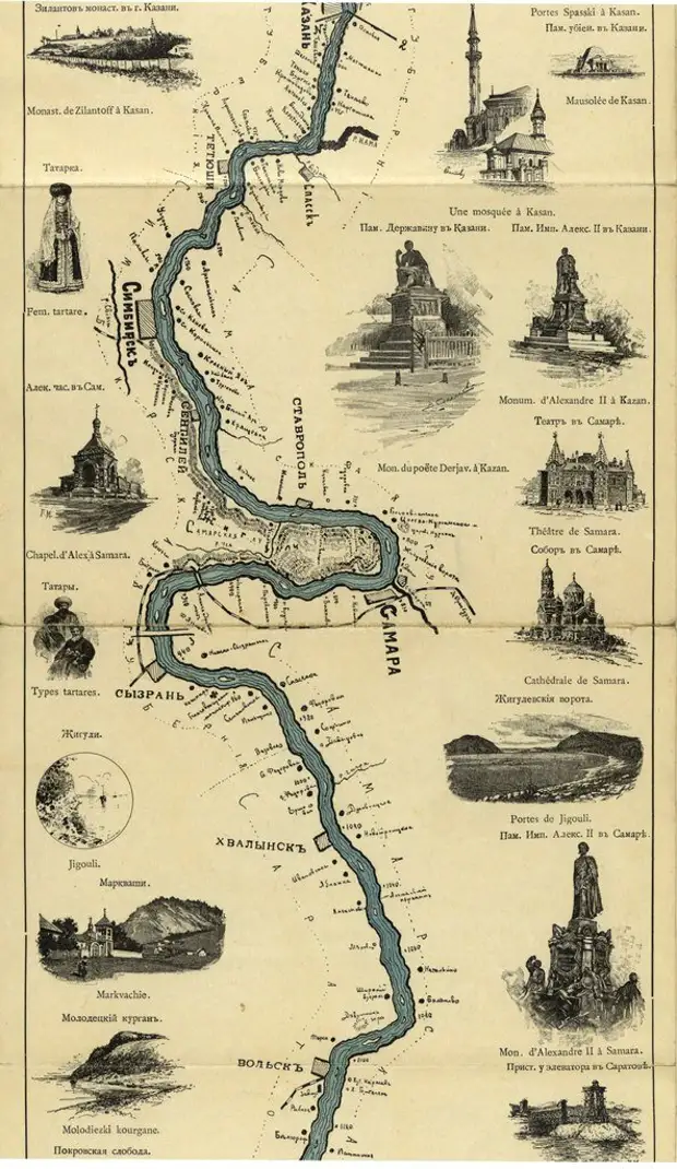 Старая карта реки волга