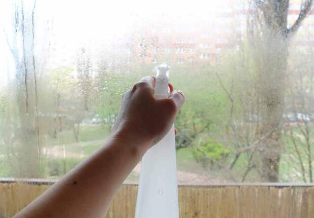 Смешайте уксус с водой в равных пропорциях и очистите стеклопакеты / Фото: domovei.com