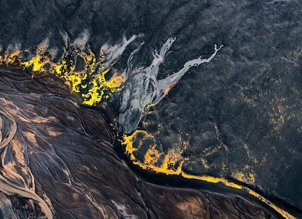 Вулканический ландшафт дрон, исландия, кадр, красота, мир, природа, съемка