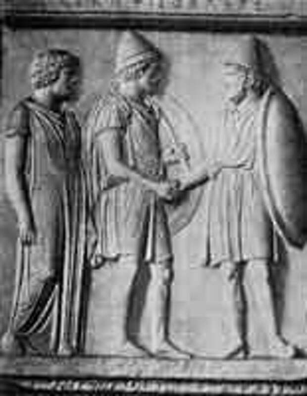 Афинские воины. Надгробие конца V в. до н. э. Мрамор.