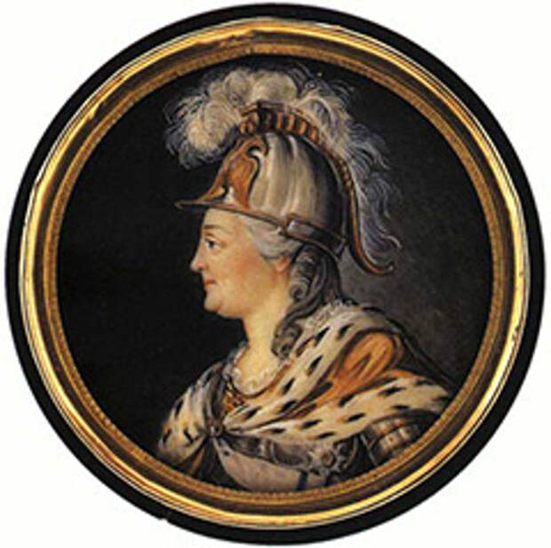 Екатерина II в образе Минервы. Миниатюра Шарля Ришара. 1789 год