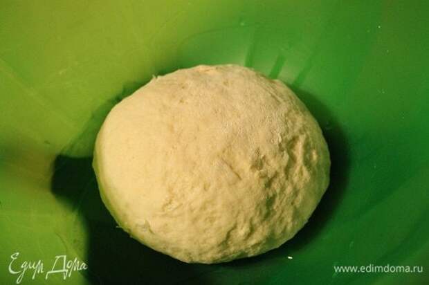 Скатать тесто в шар и положить в миску смазанную 1 ч. л. растительного масла. Накрыть полотенцем и оставить на 1,5 часа в теплом месте.