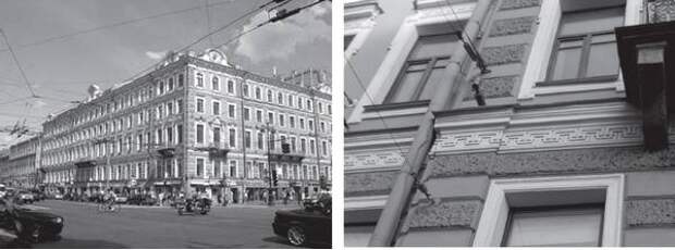 Дом в Санкт-Петербурге на углу Невского и Литейного проспектов. На фасаде здания нанесен свастичный узор