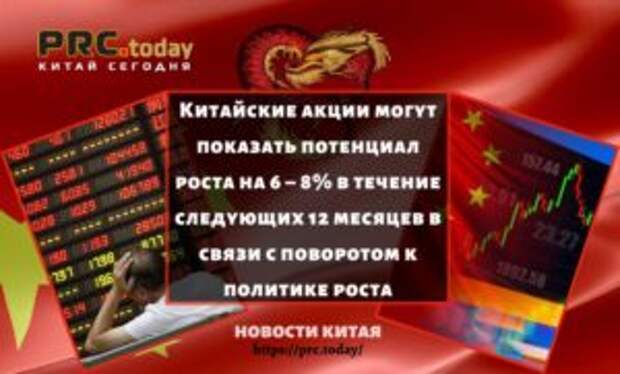 Китайские акции могут показать потенциал роста на 6 – 8% в течение следующих 12 месяцев в связи с поворотом к политике роста