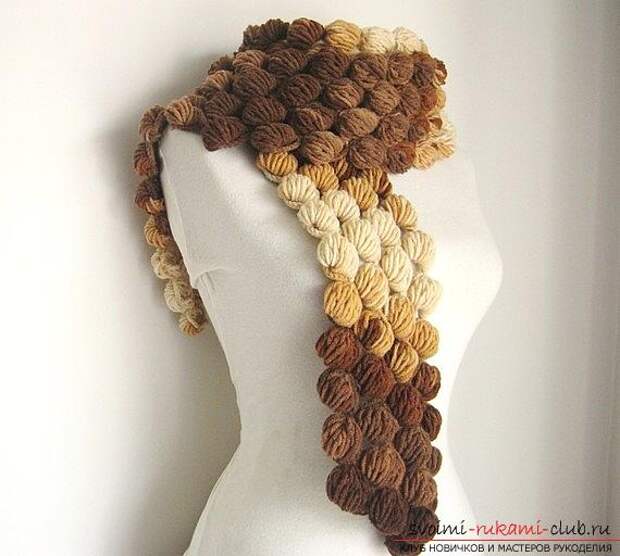 Схемы и подробное описание вязания шарфов спицами и крючком, фото готовых изделий, рекомендации и советы по выполнению различных шарфов, араны, пышные столбики и многие другие узоры для шарфов. Фото №9
