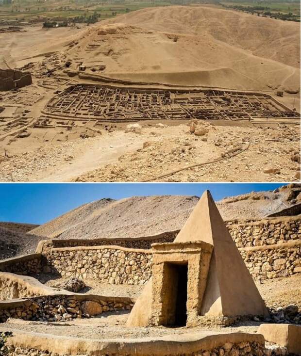 Руины с остатками домов и гробниц самых талантливых мастеров (Дейр-эль-Медина, Египет).