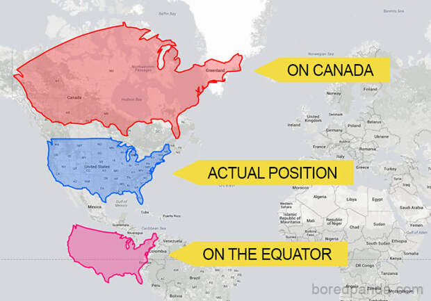 The US Could Easily Cover The Whole Of Canada But It Becomes Much Smaller When It's Moved South