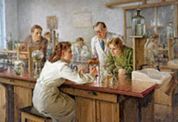 Выполнение тестов в лаборатории. 1951 год. Николай Ульянов