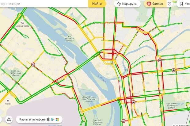 Карта омска с пробками