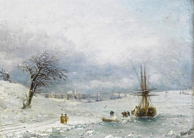 Зимний пейзаж. И. Айвазовский, 1874 год. | Фото: history-of-art.livejournal.com. Зимний пейзаж. И. Айвазовский, 1874 год. | Фото: history-of-art.livejournal.com.
