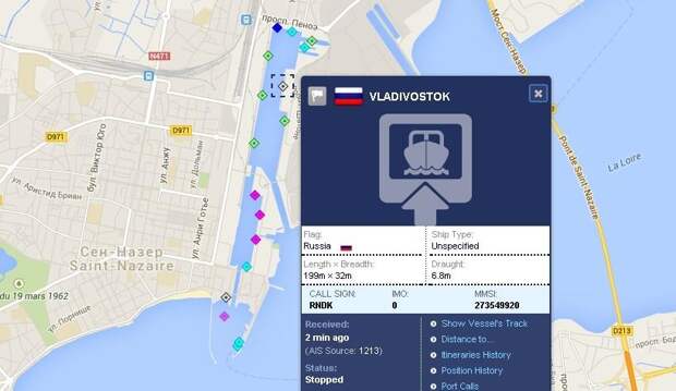Первый вертолетоносец «Мистраль» в международной системе AIS перешёл под флаг России