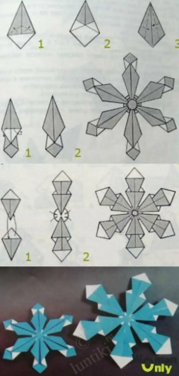 Снежинки оригами из бумаги своими руками схемы