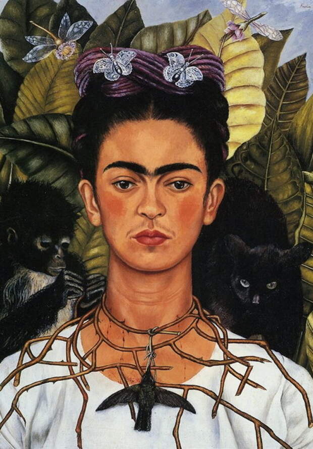 Автопортрет с ожерельем из шипов и колибри, 1940 год. Автопортрет с ожерельем из шипов и колибри, 1940 год.