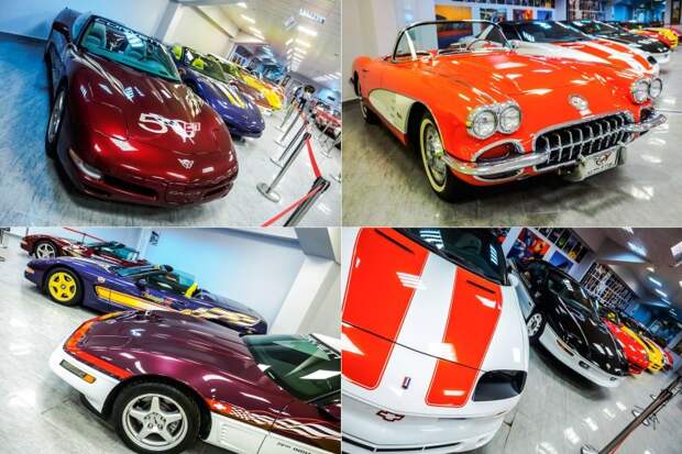 в коллекции представлены первые пять поколений Chevrolet Corvette (начиная с рестайла C1 1958 года) Сочи автодром, авто, автомузей, коллекция, музей, сочи, спорткар, суперкар