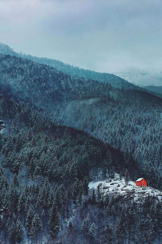 домик в лесу, снежные пейзажи