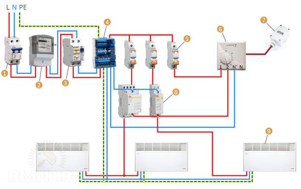 Схема подключения электрических конвекторов
