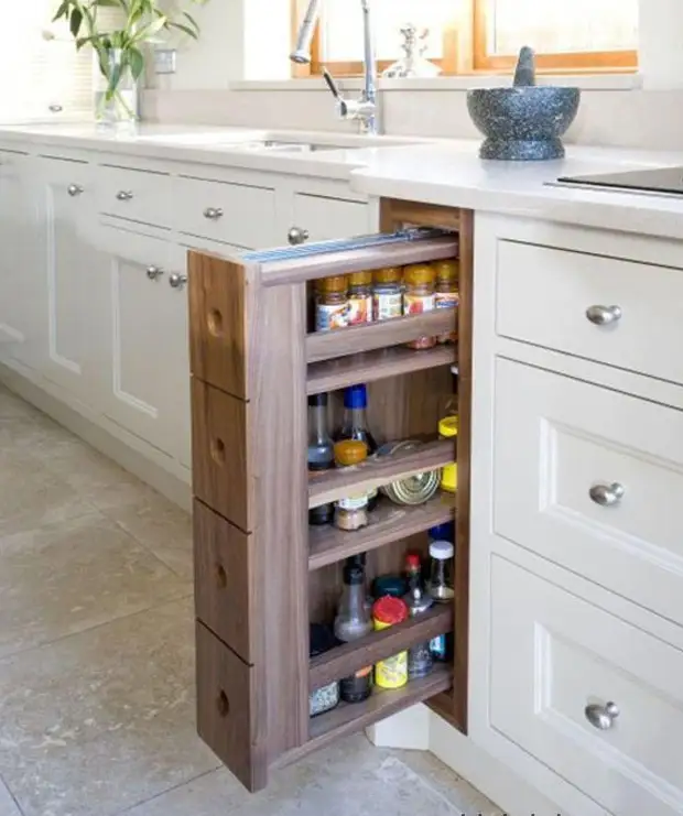 Выдвижные системы хранения: 10 гениальных решений для вашей кухни