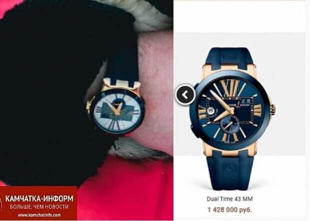 Часы на руке губернатора в увеличении и скриншот сайта производителя часов