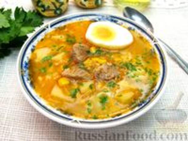 Фото к рецепту: Суп из свинины с консервированной кукурузой и пшеном
